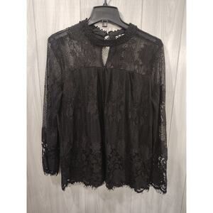 Women's Long Sleeve Lace Gothic Black Top Size L Witchy Alternative Feminine